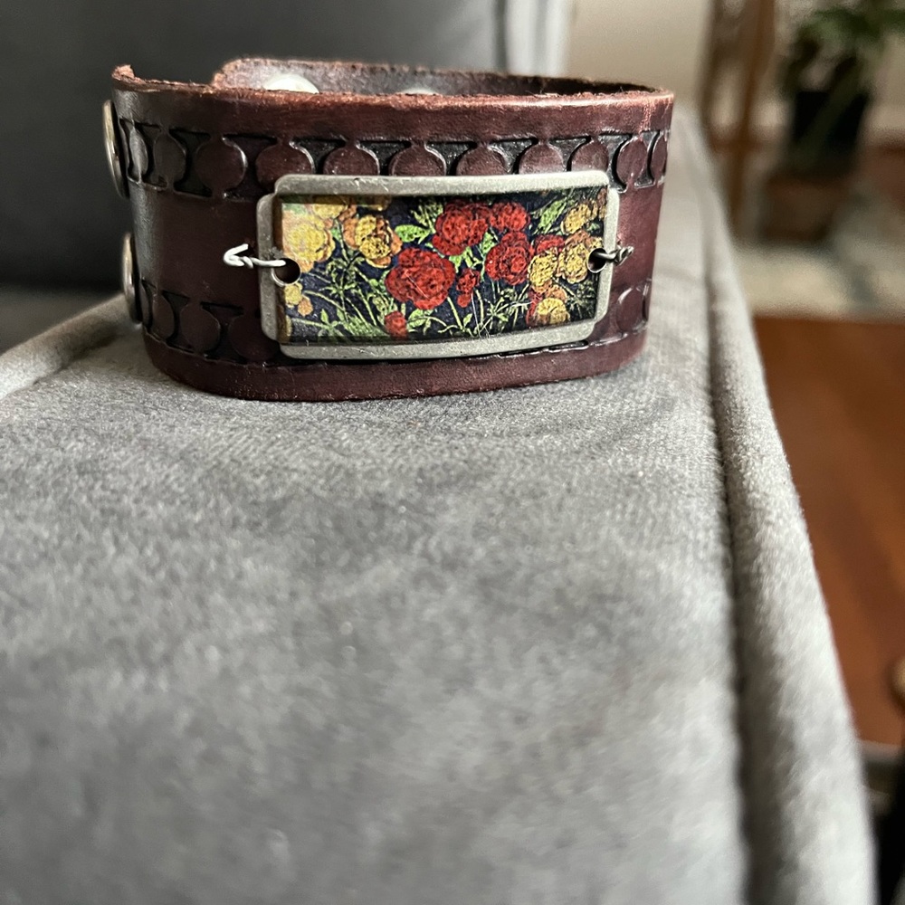 Rose Tag Leather Cuff